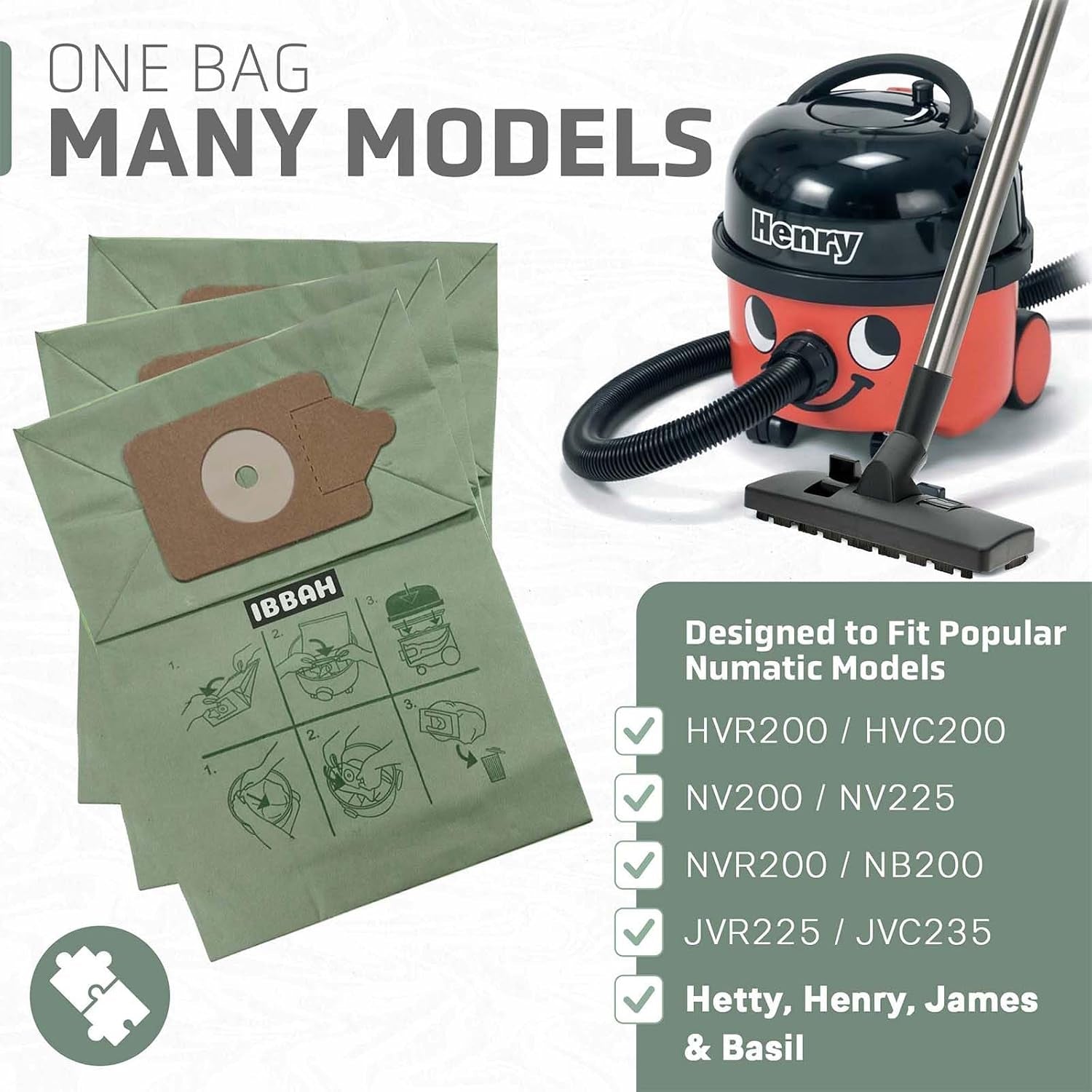Henry Hoover Bags 10 Pack, Premium Vacuum Bags for Henry, Hetty, Numatic, & Hoover Vacuum Cleaners – Compatible with HVR200, NV200, NV225, Pet Hair & Dust Filtration, Reusable & Durable