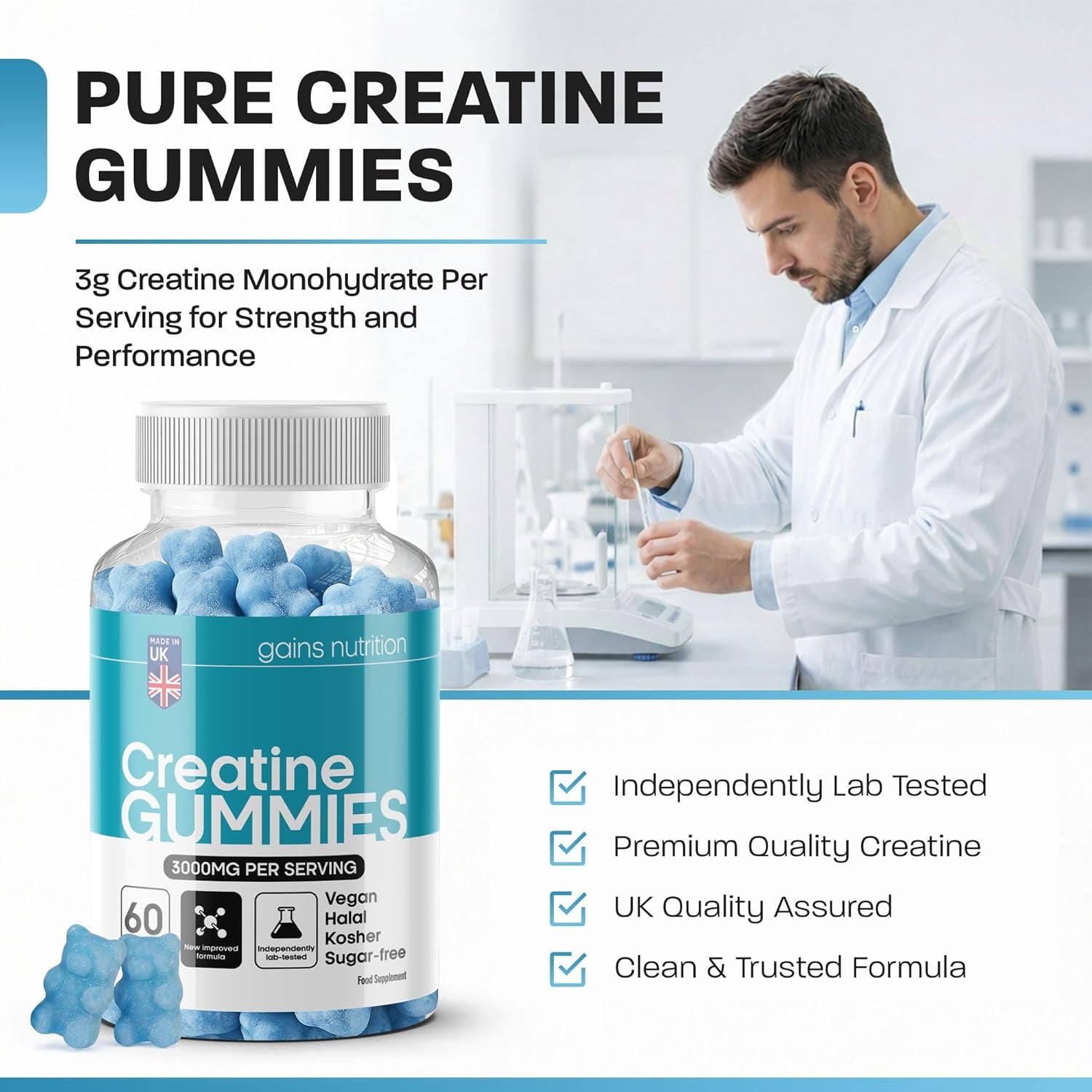 GN Creatine Gummies | 120 Chewable Creatine Gummies for Men & Women - 3000Mg Creatine-Monohydrate per Serving | Berry Flavour, Non-Gmo & Suitable for Vegans & Vegetarians - 2 Pack
