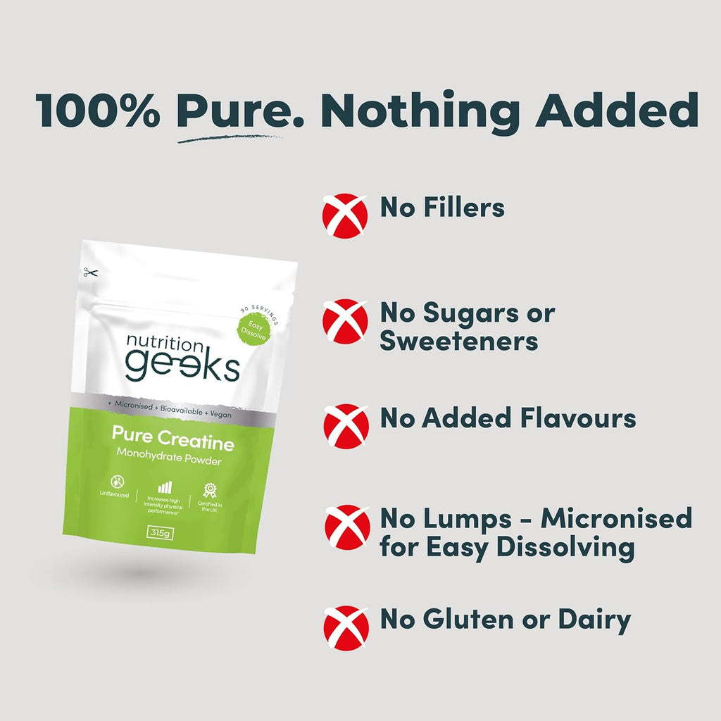 Pure Creatine Monohydrate Powder - 315G (90 Servings) - Easy Dissolve Creatine Powder, Unflavoured & Micronised (Not Creatine Gummies or Creatine Tablets), Vegan Creatine for Women and Men