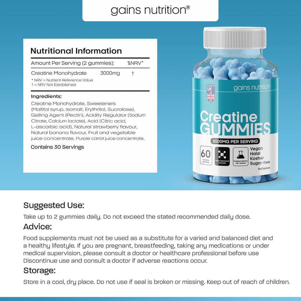 GN Creatine Gummies | 120 Chewable Creatine Gummies for Men & Women - 3000Mg Creatine-Monohydrate per Serving | Berry Flavour, Non-Gmo & Suitable for Vegans & Vegetarians - 2 Pack