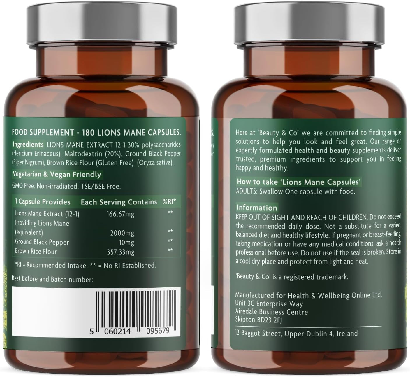 Lions Mane 2000Mg with Black Pepper 180 Capsules - 6 Months Supply of High Strength Lions Mane from  Brand, 1 Capsule = 1 Serving, Vegan, Made in the UK.