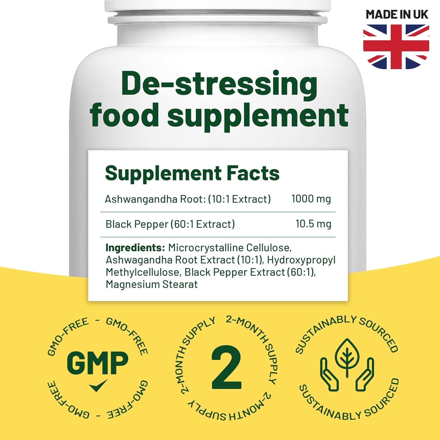 Ashwagandha High Strength 1000Mg, Cortisol Reducing Supplements, Organic Ashwagandha Capsules with Black Pepper to Reduce Stress Hormones and Fatigue. Ashwagandha Supplements. Ashwaganda Tablets