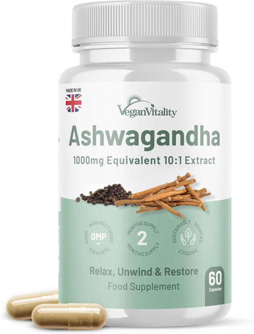 Ashwagandha High Strength 1000Mg, Cortisol Reducing Supplements, Organic Ashwagandha Capsules with Black Pepper to Reduce Stress Hormones and Fatigue. Ashwagandha Supplements. Ashwaganda Tablets