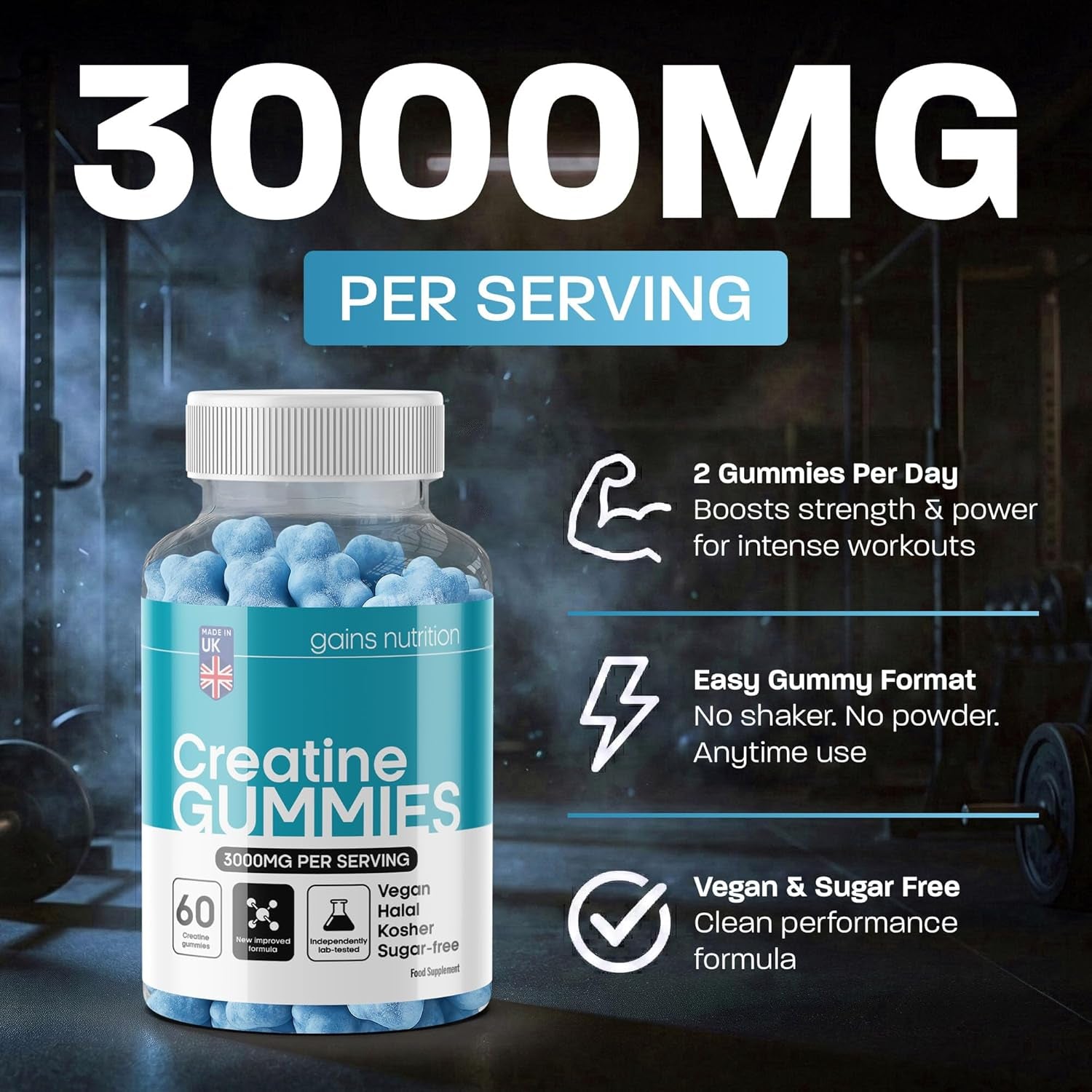 GN Creatine Gummies | 120 Chewable Creatine Gummies for Men & Women - 3000Mg Creatine-Monohydrate per Serving | Berry Flavour, Non-Gmo & Suitable for Vegans & Vegetarians - 2 Pack