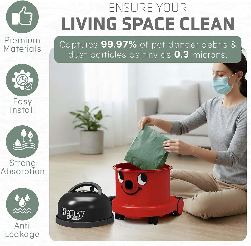 Henry Hoover Bags 10 Pack, Premium Vacuum Bags for Henry, Hetty, Numatic, & Hoover Vacuum Cleaners – Compatible with HVR200, NV200, NV225, Pet Hair & Dust Filtration, Reusable & Durable