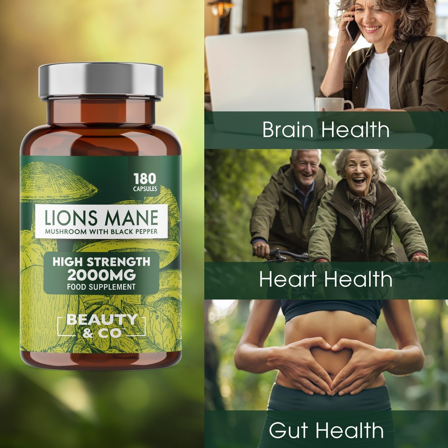 Lions Mane 2000Mg with Black Pepper 180 Capsules - 6 Months Supply of High Strength Lions Mane from  Brand, 1 Capsule = 1 Serving, Vegan, Made in the UK.