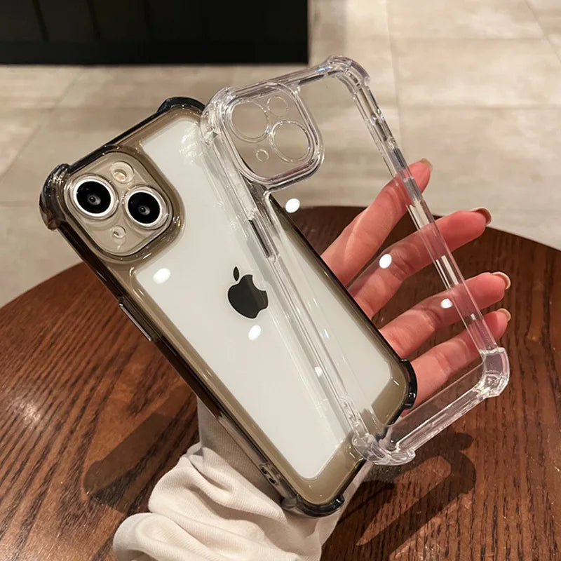 Shockproof Phone Case for iPhone 11 12 13 14 15 16 17 Pro Max Plus Transparent Bumper Acrylic Hard Back Cover Silver Button
