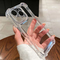 Shockproof Phone Case for iPhone 11 12 13 14 15 16 17 Pro Max Plus Transparent Bumper Acrylic Hard Back Cover Silver Button