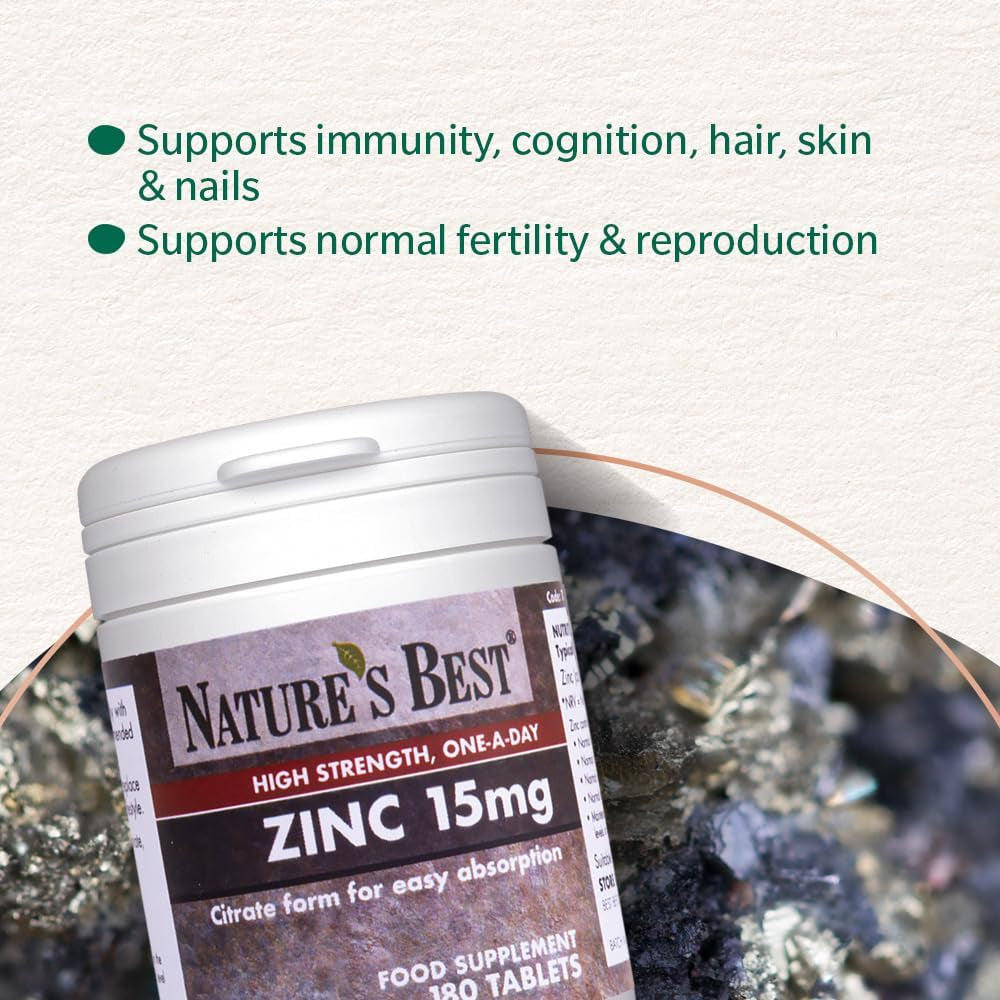 Zinc 15Mg - Immune Support - High-Strength Citrate Form - Small, Easy-To-Swallow Tablets - UK Made - 180 Vegan Tablets (6 Months' Supply)
