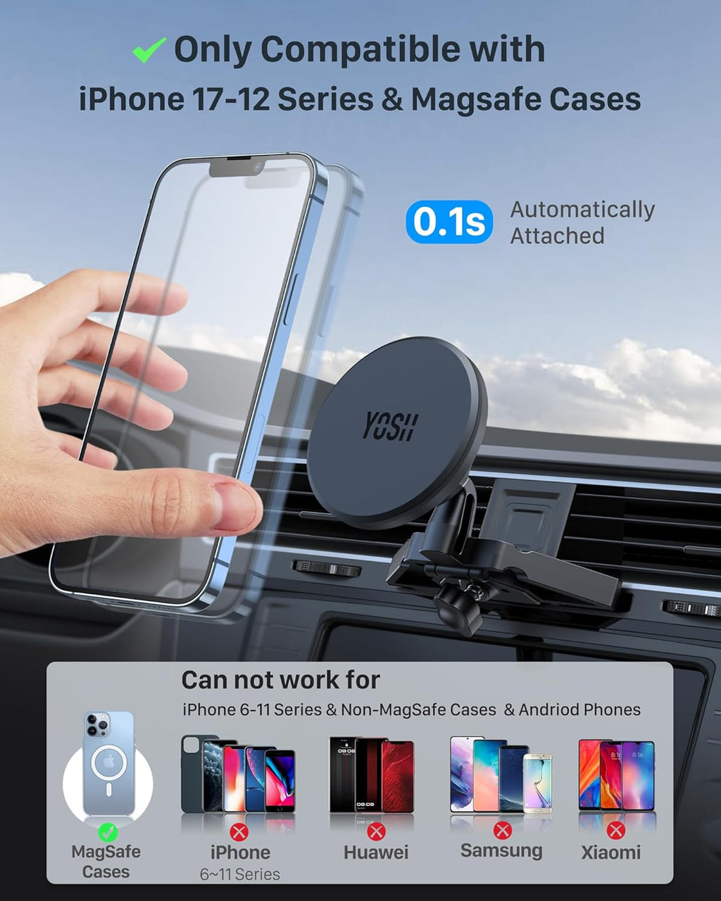 for Magsafe Car Mount CD Slot Phone Holder for Car, CD Magnetic Phone Mount, for Iphone Cradle Magnet, for Iphone 17/16/15/14/13/12 Series & Magsafe Case