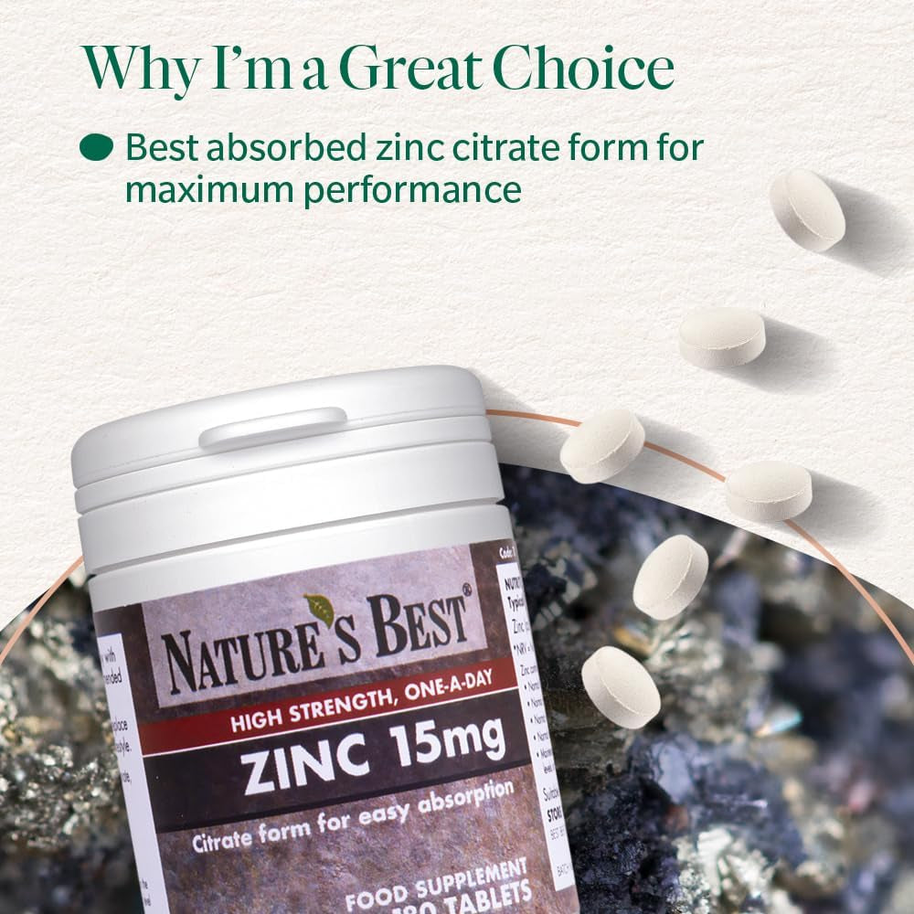 Zinc 15Mg - Immune Support - High-Strength Citrate Form - Small, Easy-To-Swallow Tablets - UK Made - 180 Vegan Tablets (6 Months' Supply)