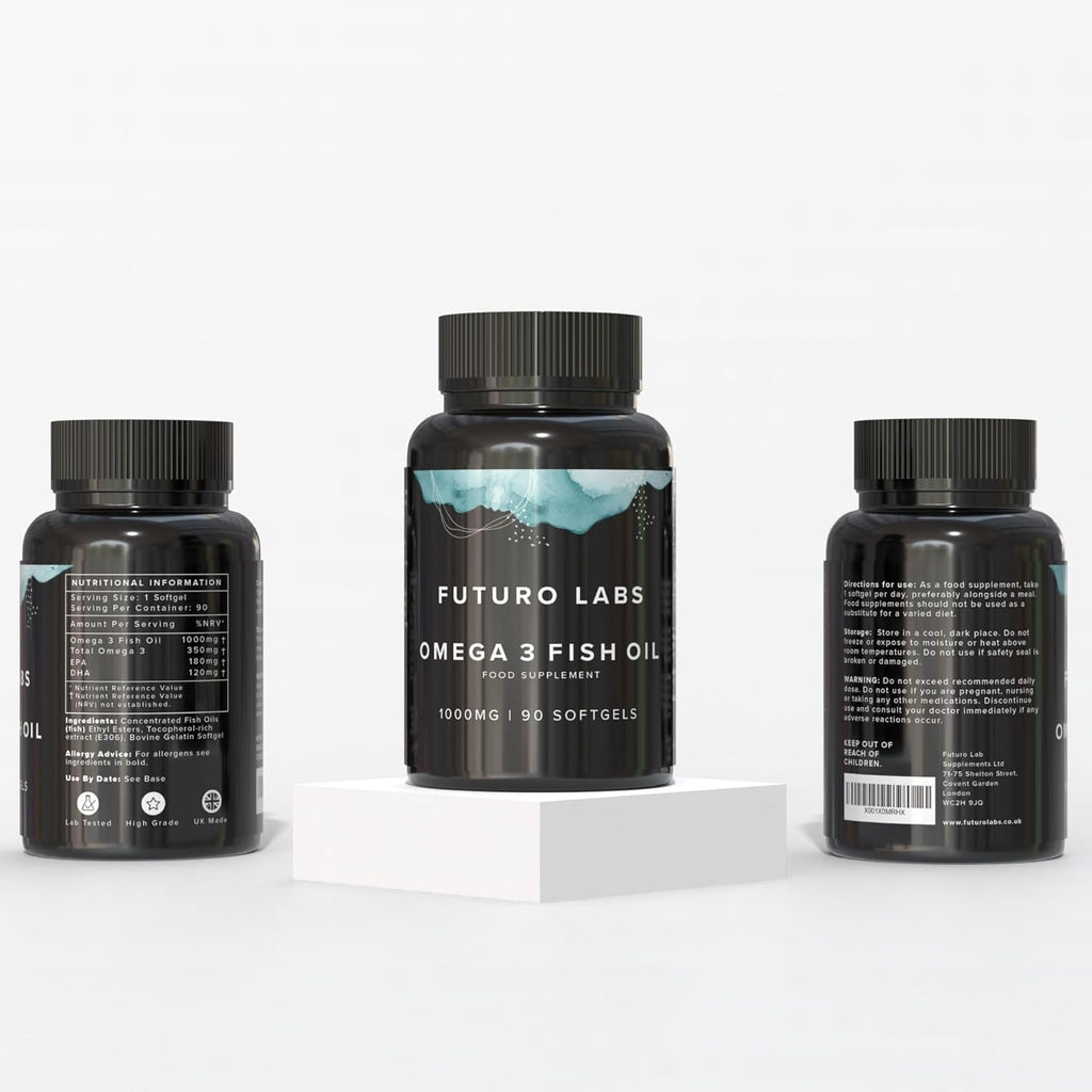 Omega 3 Capsules High Strength with EPA & DHA, (Fish Oil 1,000Mg, EPA 180Mg, DHA 120Mg) Joint Care Supplements, Essential Fatty Acids & Oils Nutritional Supplements (90 Day Supply) UK Made