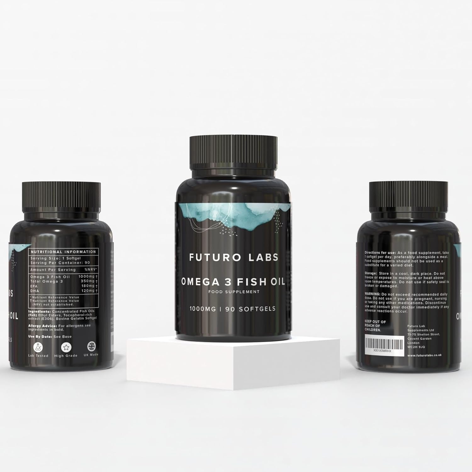 Omega 3 Capsules High Strength with EPA & DHA, (Fish Oil 1,000Mg, EPA 180Mg, DHA 120Mg) Joint Care Supplements, Essential Fatty Acids & Oils Nutritional Supplements (90 Day Supply) UK Made