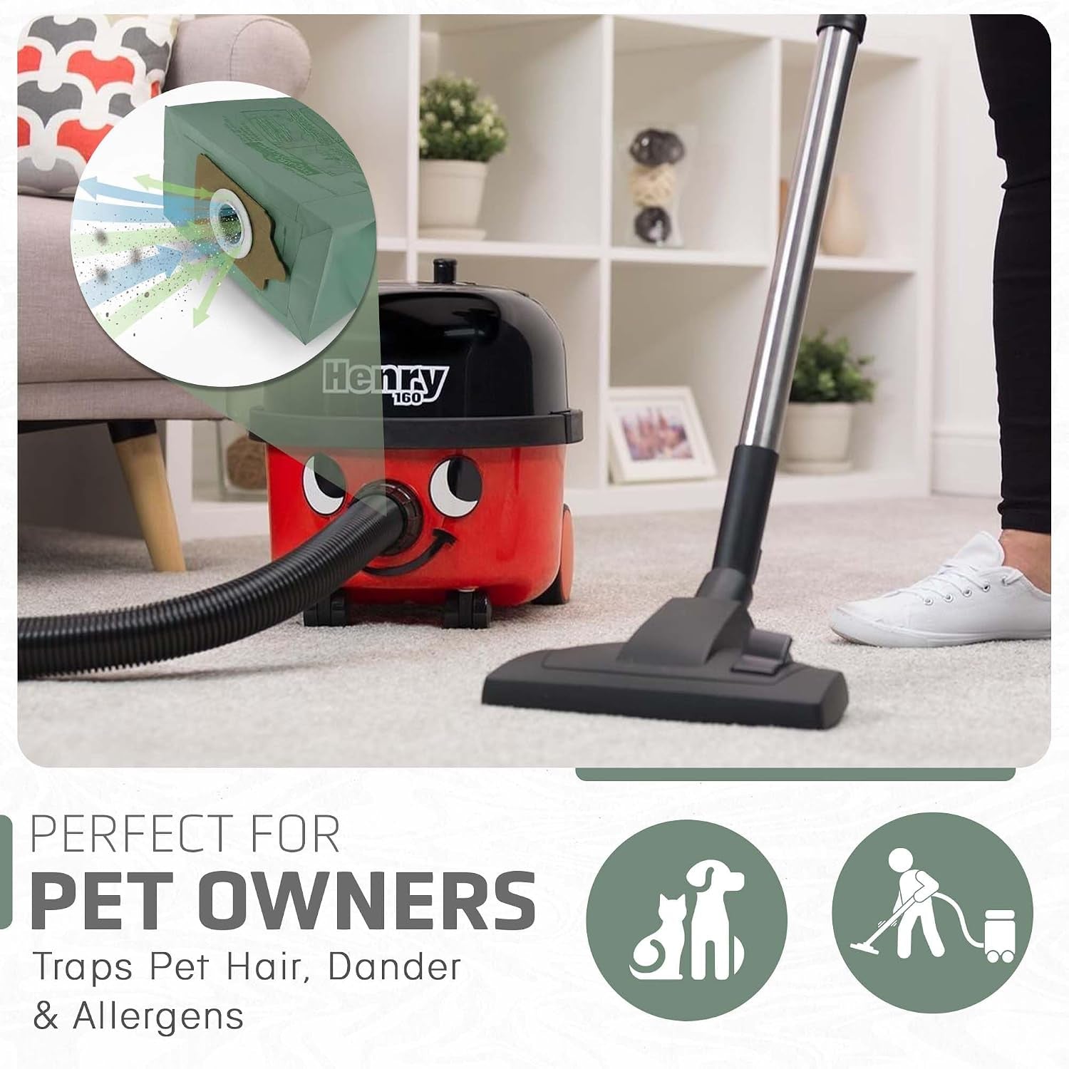 Henry Hoover Bags 10 Pack, Premium Vacuum Bags for Henry, Hetty, Numatic, & Hoover Vacuum Cleaners – Compatible with HVR200, NV200, NV225, Pet Hair & Dust Filtration, Reusable & Durable