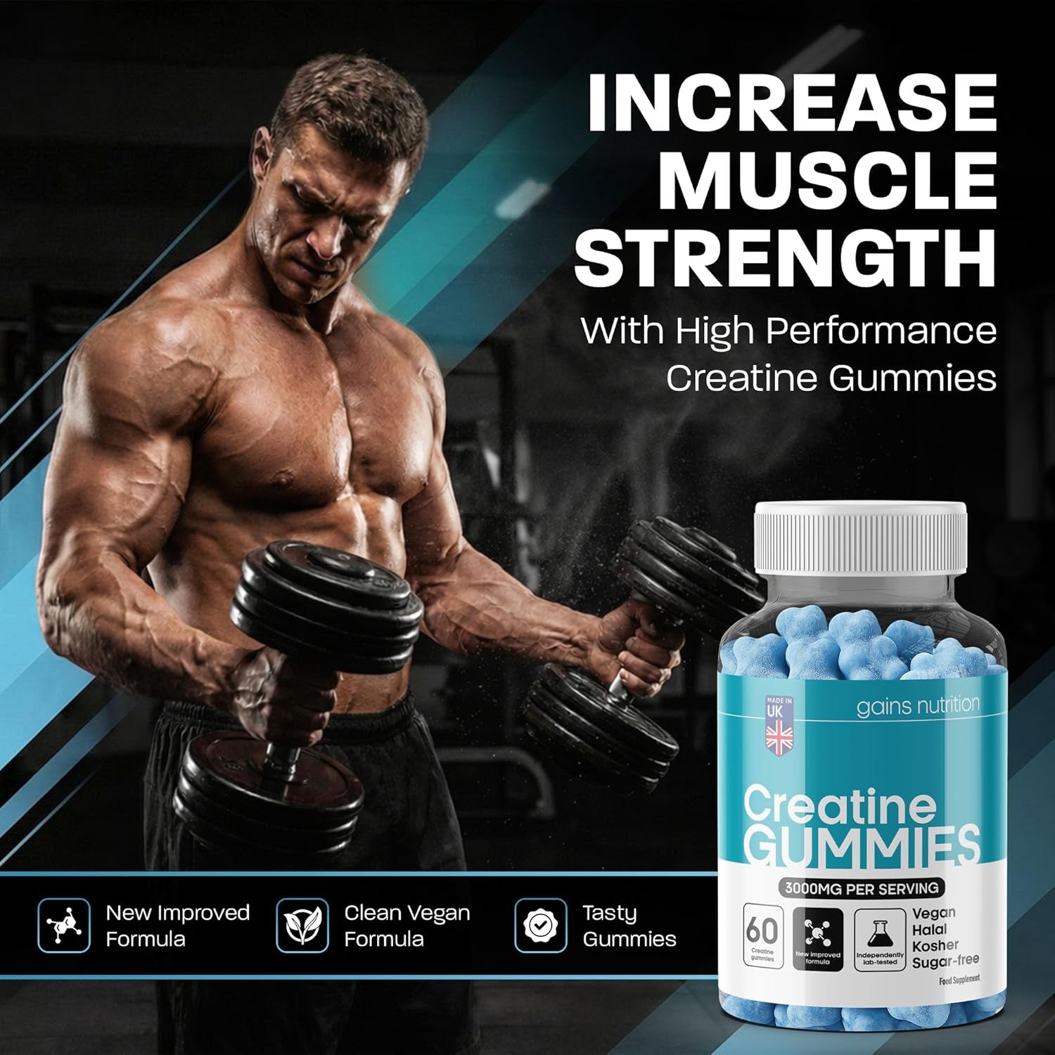 GN Creatine Gummies | 120 Chewable Creatine Gummies for Men & Women - 3000Mg Creatine-Monohydrate per Serving | Berry Flavour, Non-Gmo & Suitable for Vegans & Vegetarians - 2 Pack