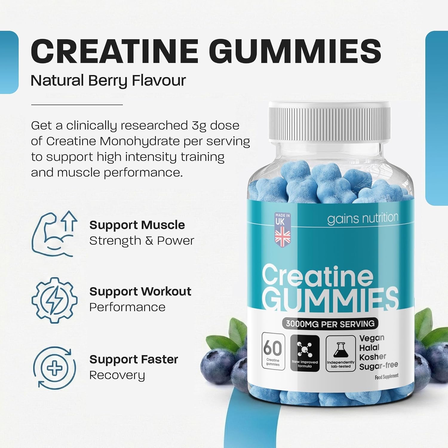 GN Creatine Gummies | 120 Chewable Creatine Gummies for Men & Women - 3000Mg Creatine-Monohydrate per Serving | Berry Flavour, Non-Gmo & Suitable for Vegans & Vegetarians - 2 Pack